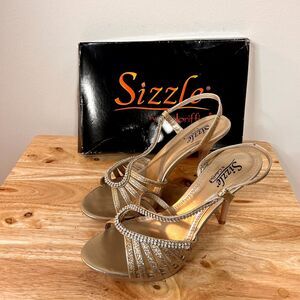 Sizzle by Coloriffics Sandals Womens 11M Nude Rhinestone Stiletto Heel Slingback